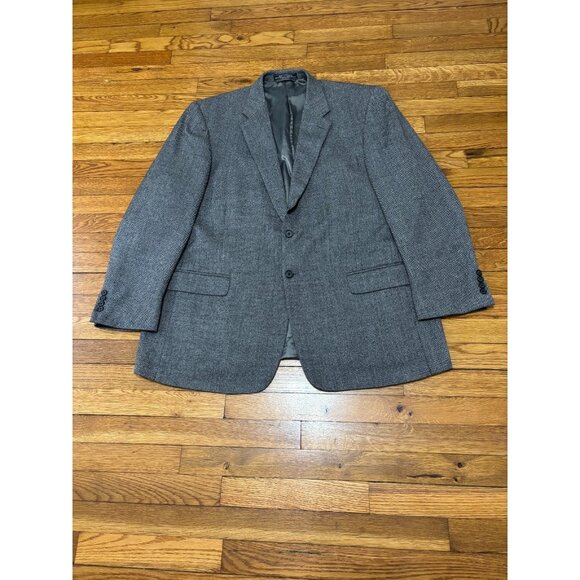 Bill Blass Mens Blazer Jacket Size 48L Gray Lambswool Cashmere Tweed Sport Coat - Picture 1 of 7
